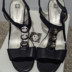 Anne Klein Black Sandals with Gem Accents